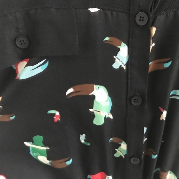 Vintage Shirt dress Barilà Tropical Tuccan Bird Print Black S - Picture 4 of 10